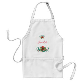 Modern Red Green & Gold Christmas Floral Schürze