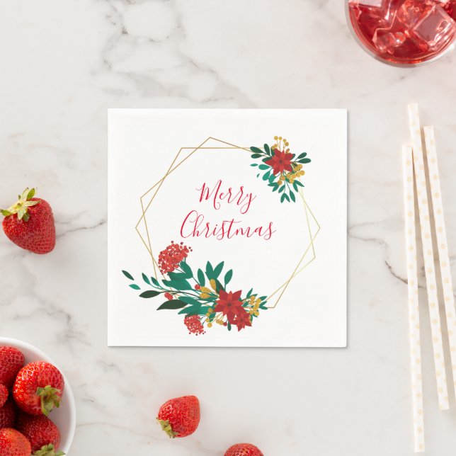 Modern Red Green & Gold Christmas Floral Serviette (Beispiel)