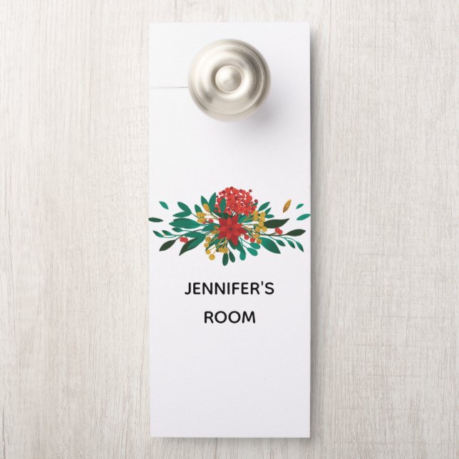 Modern Red Green & Gold Christmas Floral Türanhänger (Auf Knauf)