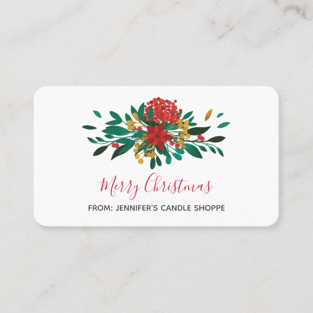 Modern Red Green & Gold Christmas Floral Visitenkarte (Vorderseite)