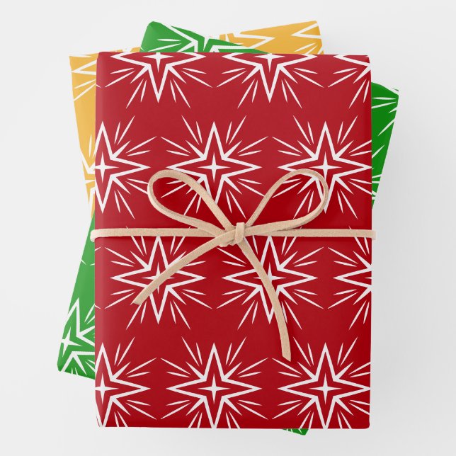Modern Red Green Gold Weihnachtssterngeschenk Geschenkpapier Set (Beispiel)