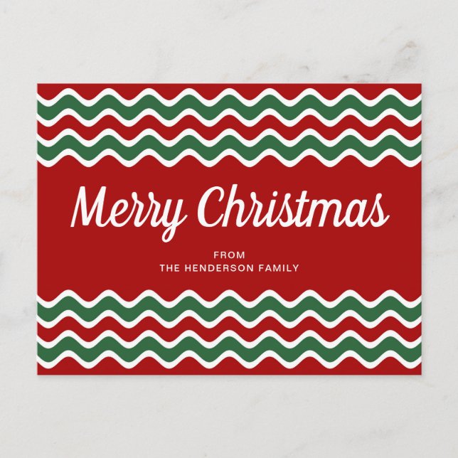 Modern Red Green Stirpes Frohe Weihnachten Postkarte (Vorderseite)