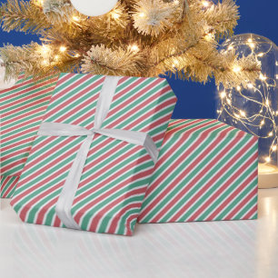 Modern Red Green und White Strips Weihnachten Geschenkpapier