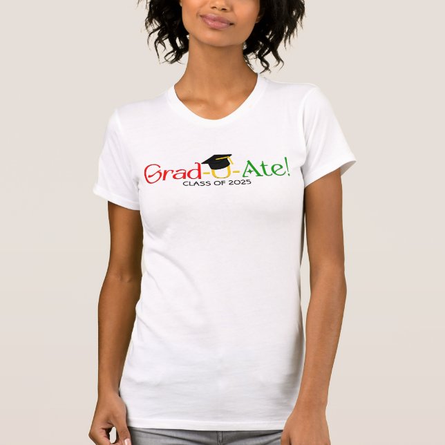 Modern Red Green Yellow Graduate Typografy T-Shirt (Vorderseite)