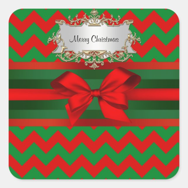 Modern Red Green Zickzack Zig-Zag Ribbon Weihnacht Quadratischer Aufkleber (Vorderseite)