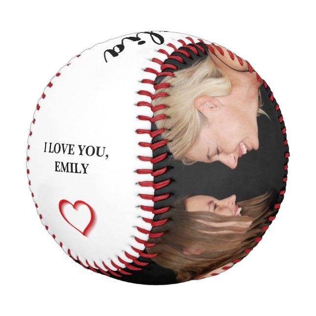 Modern Red Heart Frauen Familienfoto Collage Baseball (Schrägansicht)