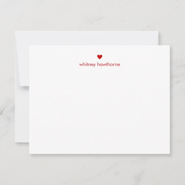 Modern Red Heart Stationery Einfache Minimal Custo Mitteilungskarte (Vorderseite)