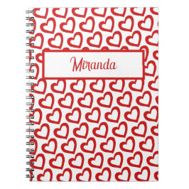 Modern Red Heart Valentines Custom Name Notizblock
