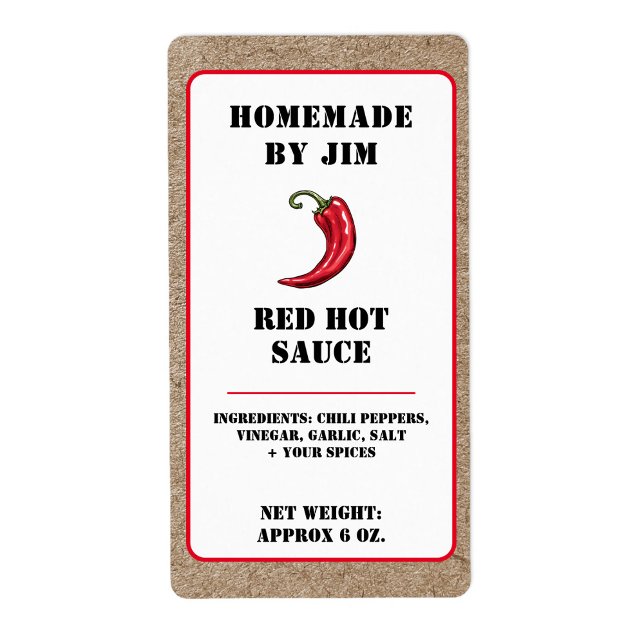 Modern Red Hot Chili Sauce Pepper Kraft Label (Von Creator hochgeladen)