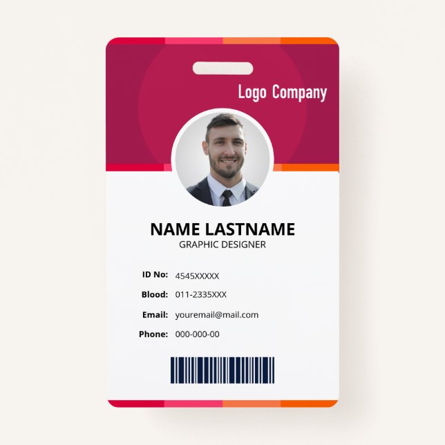 Modern Red ID Identification Card Photo Badge (Devant)