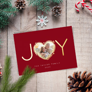 Modern Red Joyful Christmas Herzklopfen Foto Folien Feiertagskarte