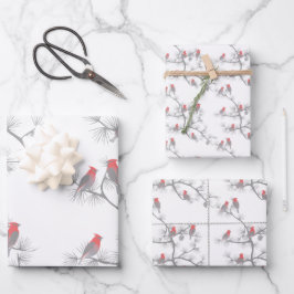 Modern Red Kardinal Winter Snow Weihnachten Geschenkpapier Set