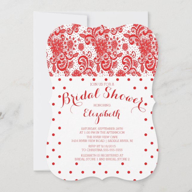 Modern Red Lace Bridal Dusche Einladung (Vorderseite)