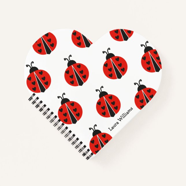 Modern Red Ladybug Personalisiert Notizbuch (Vorderseite)
