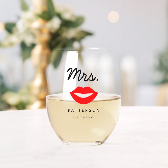 Modern Red Lips Mrs. Wedding Weinglas Ohne Stiel (Insitu (Hochzeit))