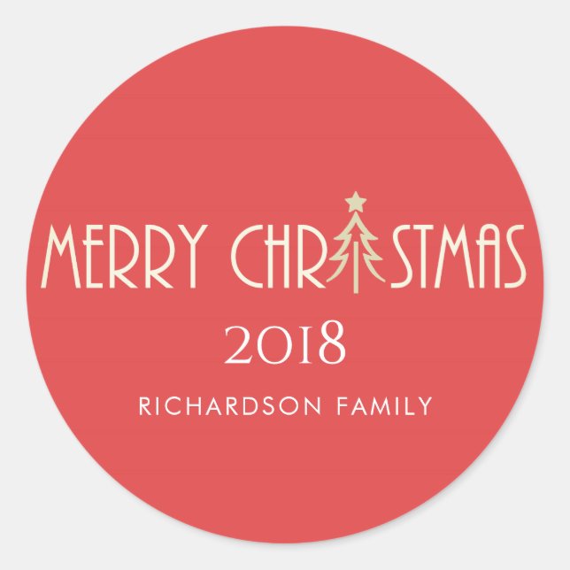 MODERN RED MERRY CHRISTMAS DOODLE HOLIDAY RUNDER AUFKLEBER (Vorderseite)