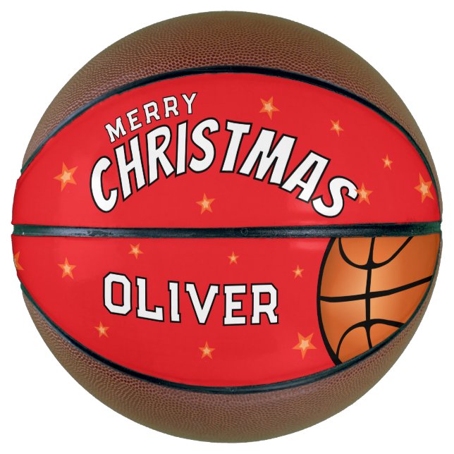 Modern Red Merry Christmas Stars Keepake Basketball (Vorderseite)