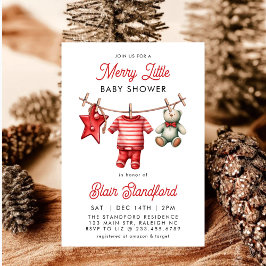Modern Red Merry Little Christmas Baby Shower Einladung