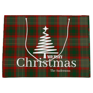 Modern Red Merry Weihnachtsbaum Skript tartan rot Große Geschenktüte