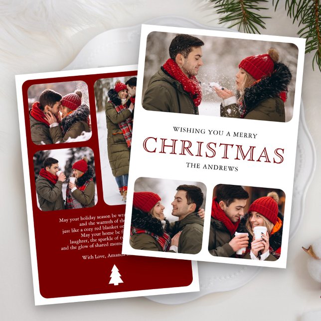 Modern Red Minimal 6 Foto Collage Weihnachten (Von Creator hochgeladen)