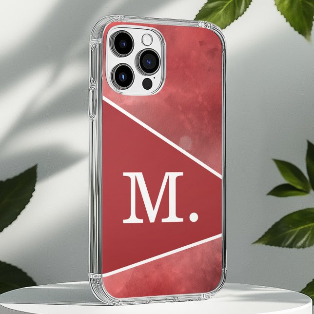 Modern Red Monogram iPhone 16 Pro Max Hülle (Von Creator hochgeladen)