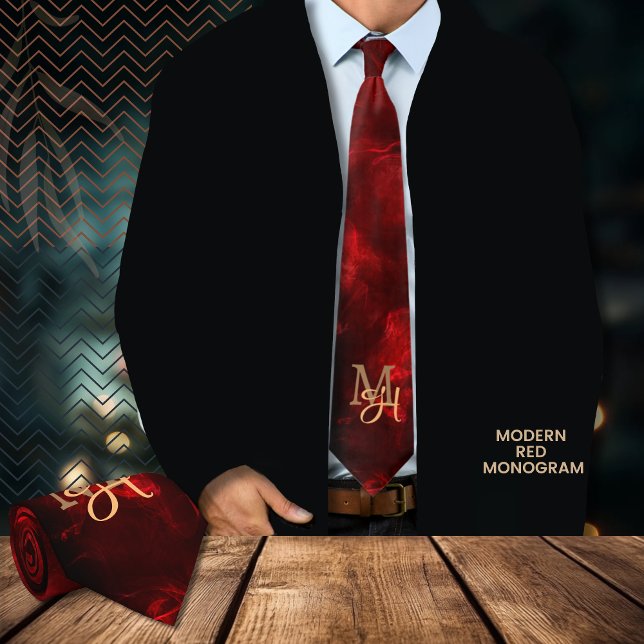 Modern Red Monogram Neck Tie Krawatte (Modern Red Monogram Neck tie , great gift for him with jacket)