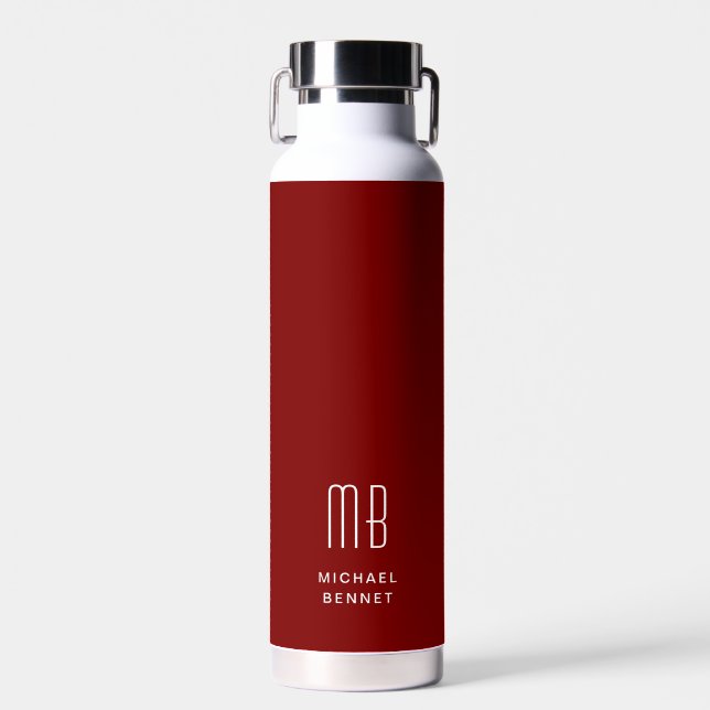 Modern Red Monogram Trinkflasche (Vorne)