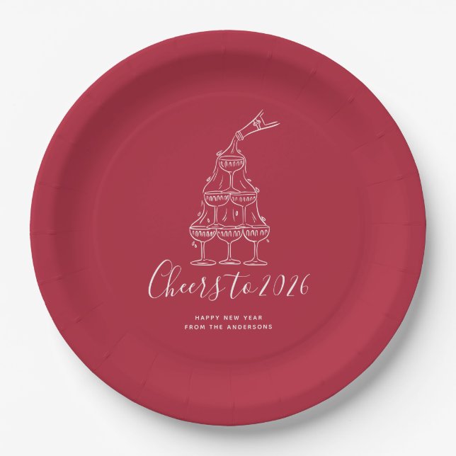 Modern Red New Years Eve Party Paper Plate Pappteller (Vorderseite)