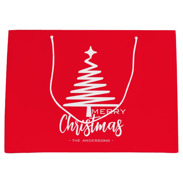 Modern Red Niedlich Merry Weihnachtsbaum Name Gesc Große Geschenktüte (Vorderseite)