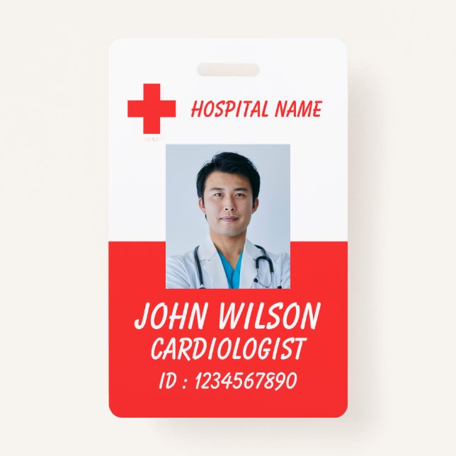 Modern Red Nurse Photo ID Badge Template (Devant)