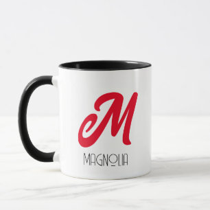 Modern Red Personalisiert Script Monogram Tasse