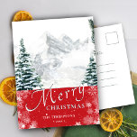 Modern Red Pine Tree Snowflakes Bokeh Chic Skript Feiertagspostkarte<br><div class="desc">Moderne Red Pine Tree Snowflakes Bokeh Chic Script Minimalistisch Holiday Postcard. Wünschen Sie allen ein frohes Weihnachtsfest und viel Glück ins neue Jahr!</div>