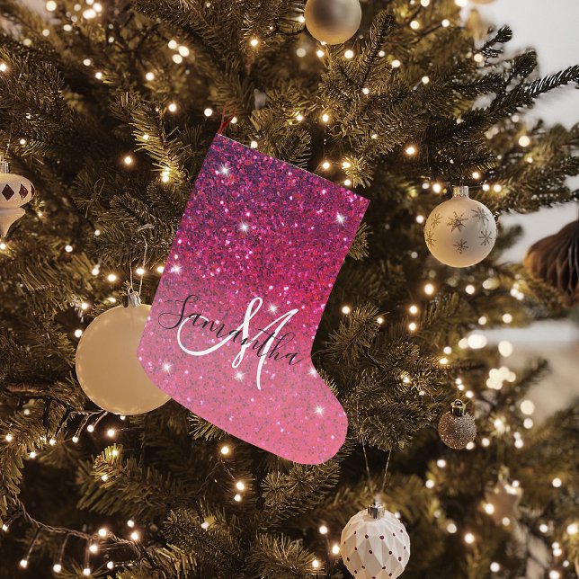 Modern Red & Pink Glitter Sparkles Name Großer Weihnachtsstrumpf (Von Creator hochgeladen)
