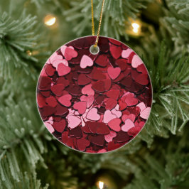 Modern Red & Pink Heart Confetti Love Pattern Keramik Ornament