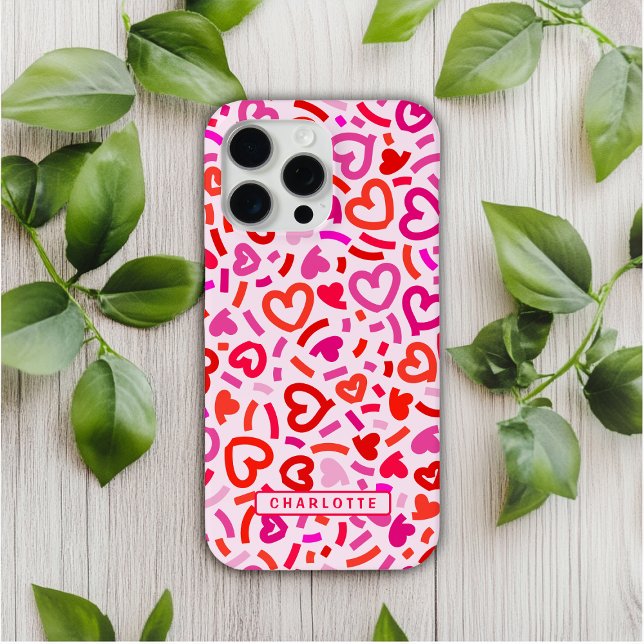 Modern Red Pink Purple Romantic Love Heart Pattern Case-Mate iPhone Hülle (Von Creator hochgeladen)