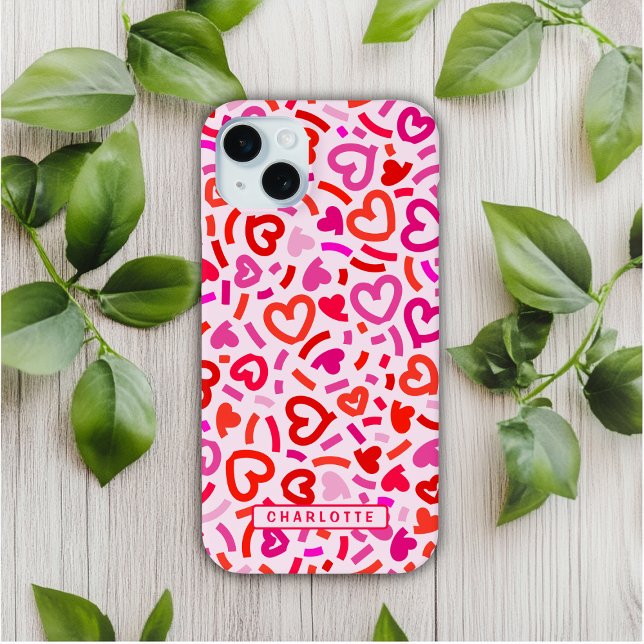 Modern Red Pink Purple Romantic Love Heart Pattern Case-Mate iPhone Hülle (Von Creator hochgeladen)
