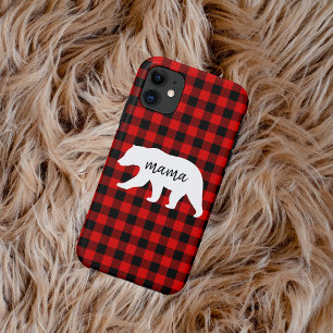 Modern Red Pläd and White Mama Bear Gift Case-Mate iPhone Hülle