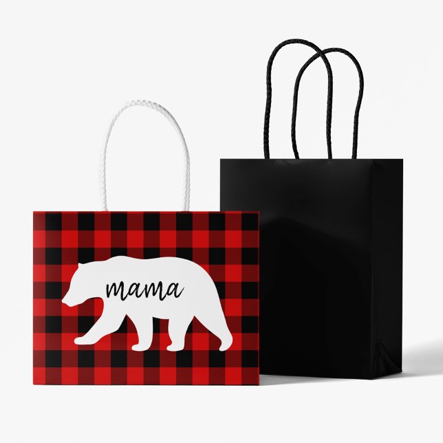 Modern Red Pläd and White Mama Bear Gift Große Geschenktüte (Von Creator hochgeladen)
