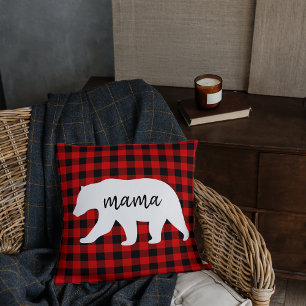 Modern Red Pläd and White Mama Bear Gift Kissen