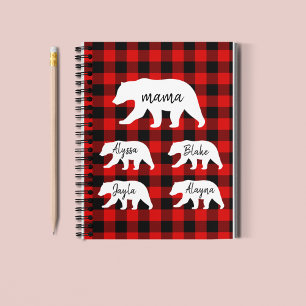 Modern Red Pläd and White Mama Bear Gift Notizbuch