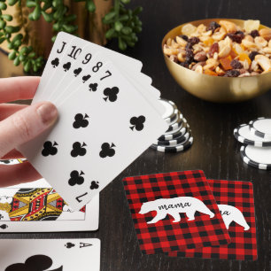 Modern Red Pläd and White Mama Bear Gift Spielkarten