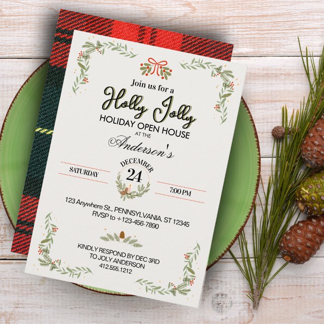Modern Red Plaid Christmas Party Invitation Einladung (Elegant Modern Plaid Christmas Party Invitation)