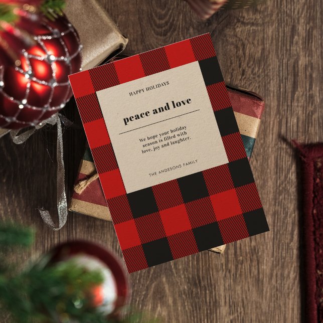 Modern Red Plaid Happy Holiday | Peace And Love (Von Creator hochgeladen)