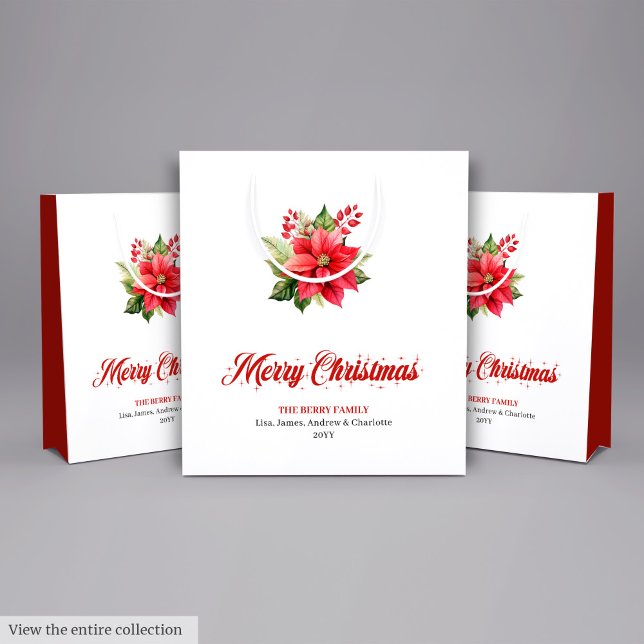 Modern Red Poinsettia Botanical Holiday Gift Bag Mittlere Geschenktüte (Modern Red Poinsettia Botanical Holiday Gift Bag

)
