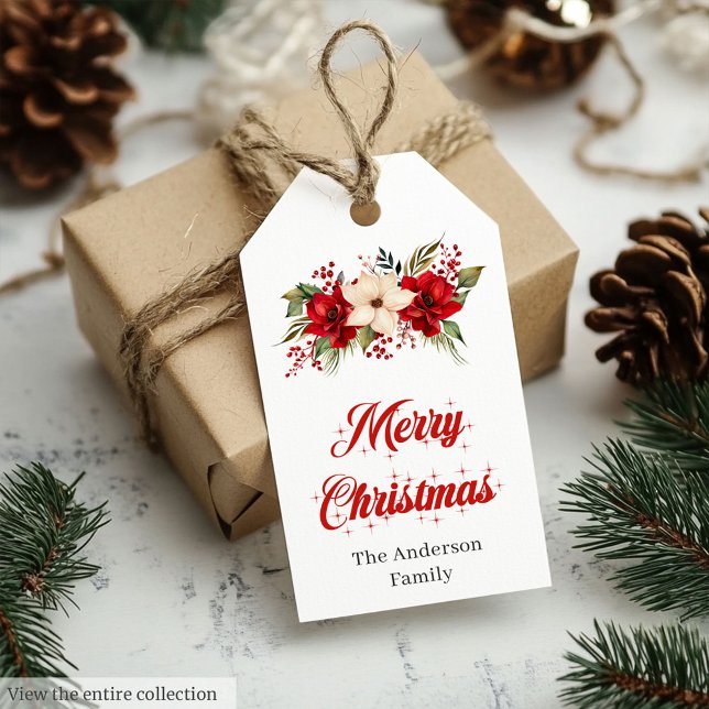 Modern Red Poinsettia Editable Holiday Gift Tag Geschenkanhänger (Modern Red Poinsettia Editable Holiday Gift Tag

)