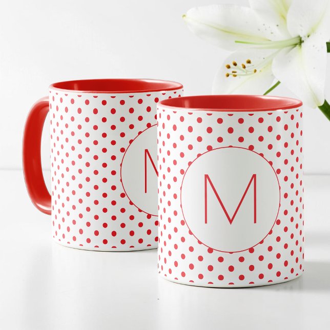 Modern Red Polka Dot Pattern Cute Initial Monogram Tasse (Modern Red Polka Dot Pattern Cute Initial Monogram Mug)
