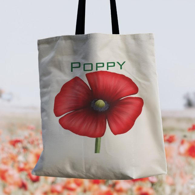 Modern Red Poppe Floral Tote Bag Tragetasche (Pop your name on this pretty poppy tote bag!)