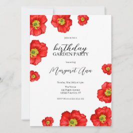 Modern Red Poppy Floral Birthday Garden Party Einladung