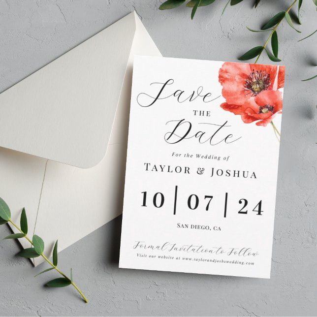 Modern Red Poppy Wedding Save the Date | Floral | Einladung (Von Creator hochgeladen)