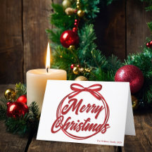 Modern Red Ribbon Bow Frohe Weihnachtsschrift